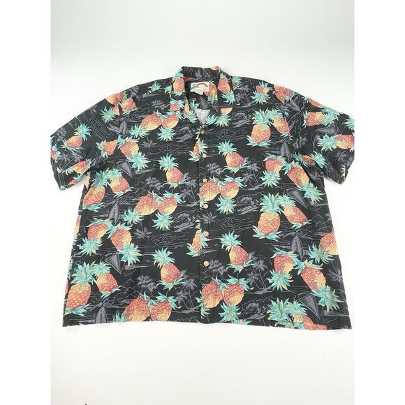 Paradise Found Pineapple Hawaiian Shirt Men’s 2XL Wood Buttons Black Vintage - Picture 1 of 6